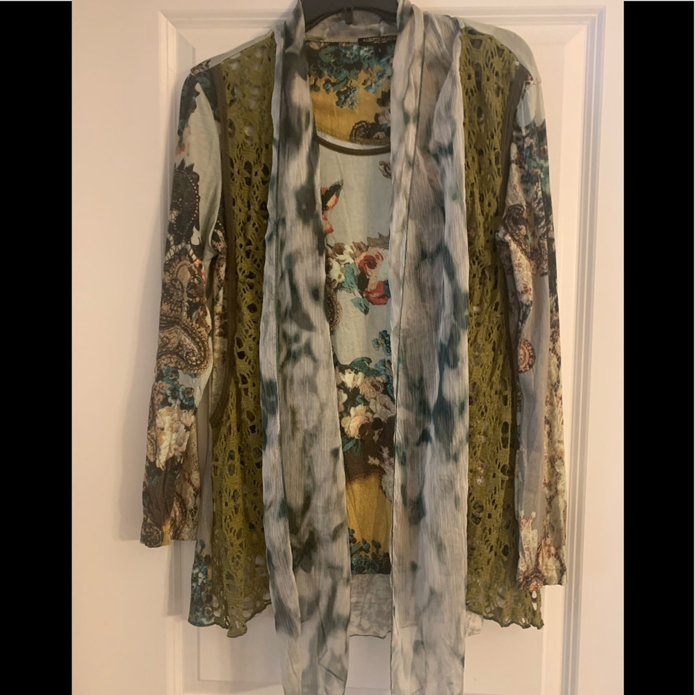 Alberto Makali top with sheer and net overlay